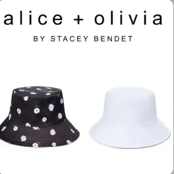Alice + Olivia X Stacey Bendet NEW Black Reversible Sunflower Bucket Hat - Picture 2 of 12